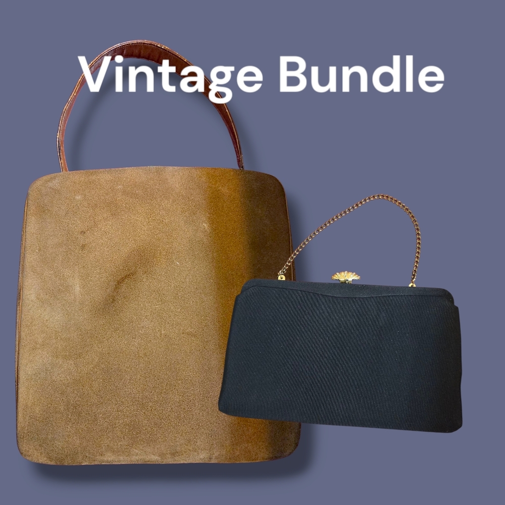 🌟 Vintage After 5 Suede Handbag Set + Black Chain Clutch Bundle 🌟